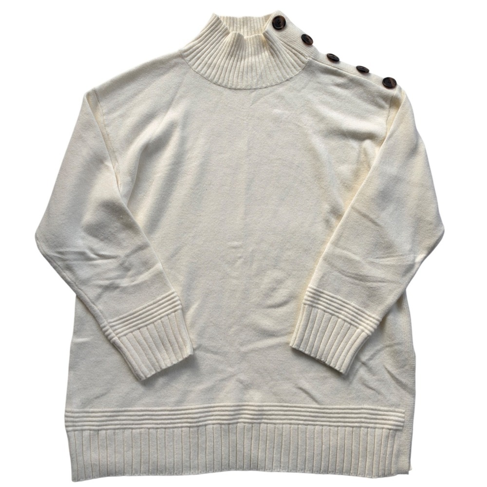 by Anthropologie Mock Neck Button Shoulder Sweater Women Medium Ivory Excellent